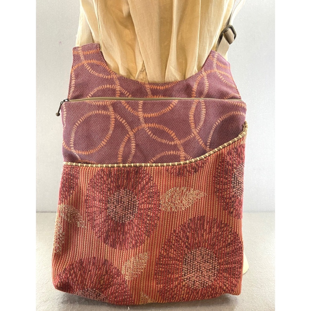 Maruca Handmade Jacquard Tapestry Crossbody Bag Floral Geometric Plum Orange